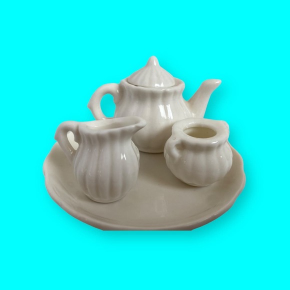 Doll Dishes, Doll Tea Set, Toy Dishes, Tiny Dishes, Roses, 5 pieces White 2” T - Picture 7 of 9